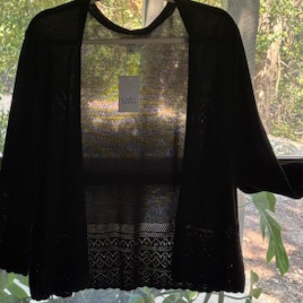 NWT - Croft & Barrow Black Open-Front Cardigan Sweater – Sheer Knit – Size XL